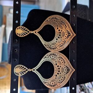 Lightweight shiny gold-plated brass drop pierced earrings